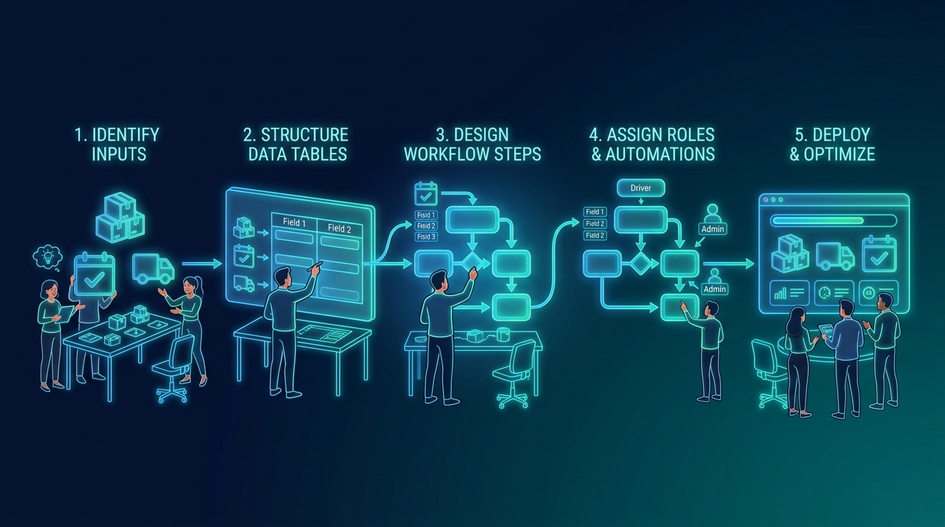 A workflow being modeled directly into collections, fields, and views